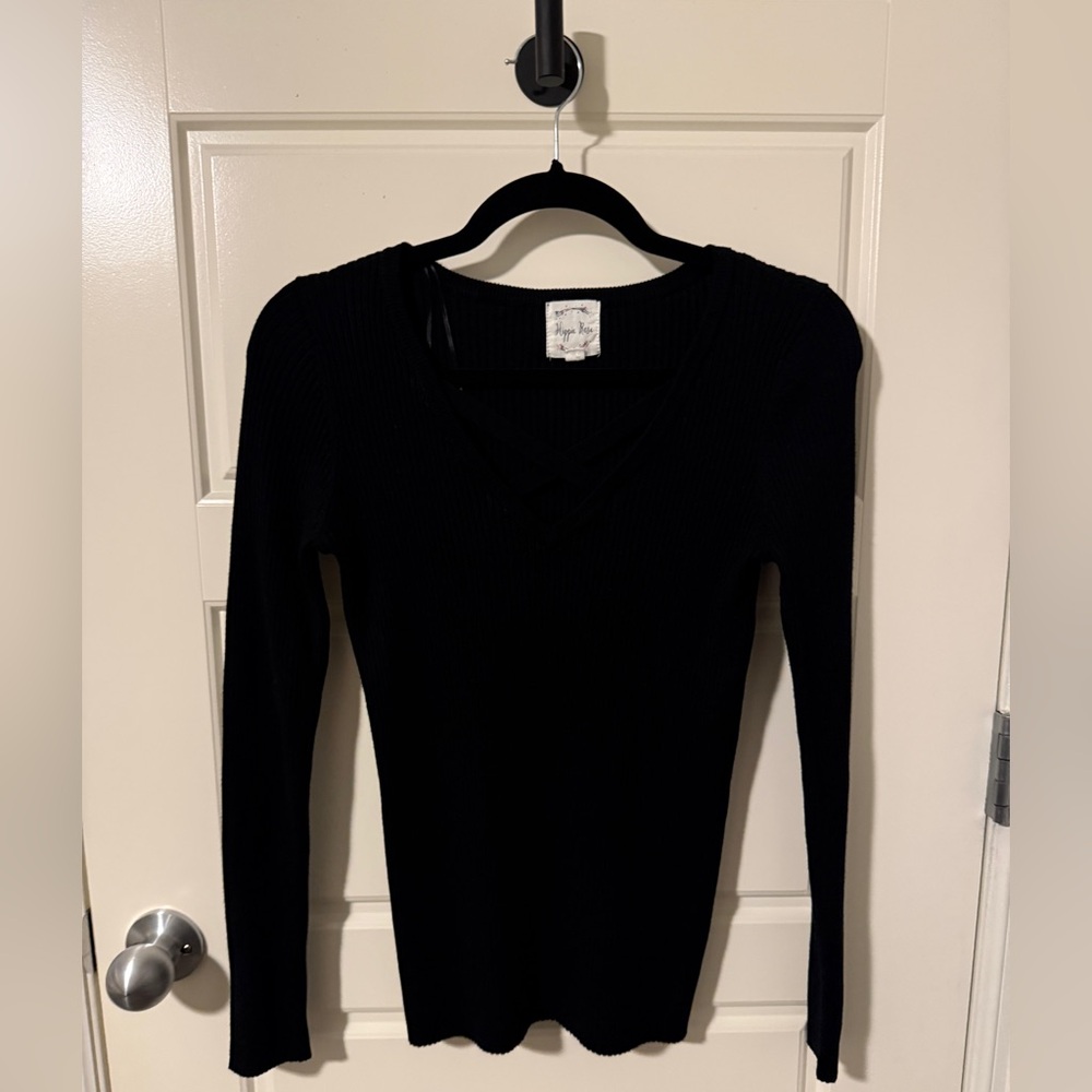 Hippie Rose Black Ribbed Knit Top